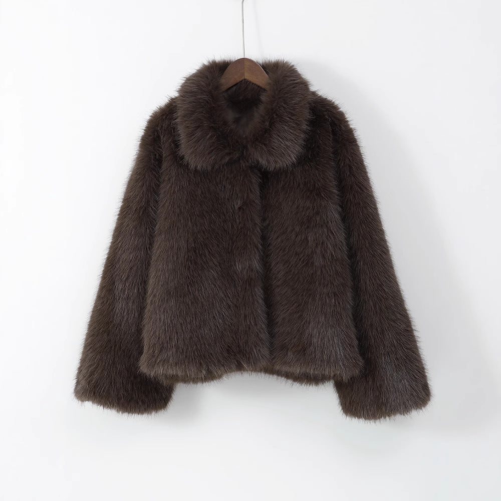 Damen Luxus Kunstfelljacke mit breitem Kragen EB