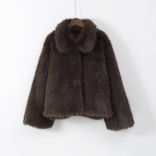 Damen Luxus Kunstfelljacke mit breitem Kragen EB