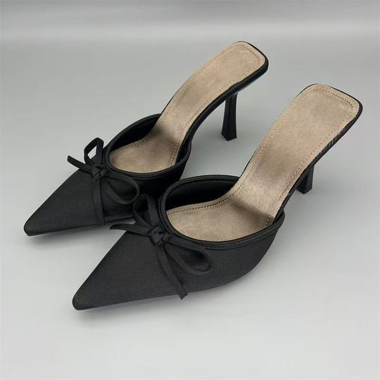 Damen elegant spitze Mules mit Schleifenverzierung EB