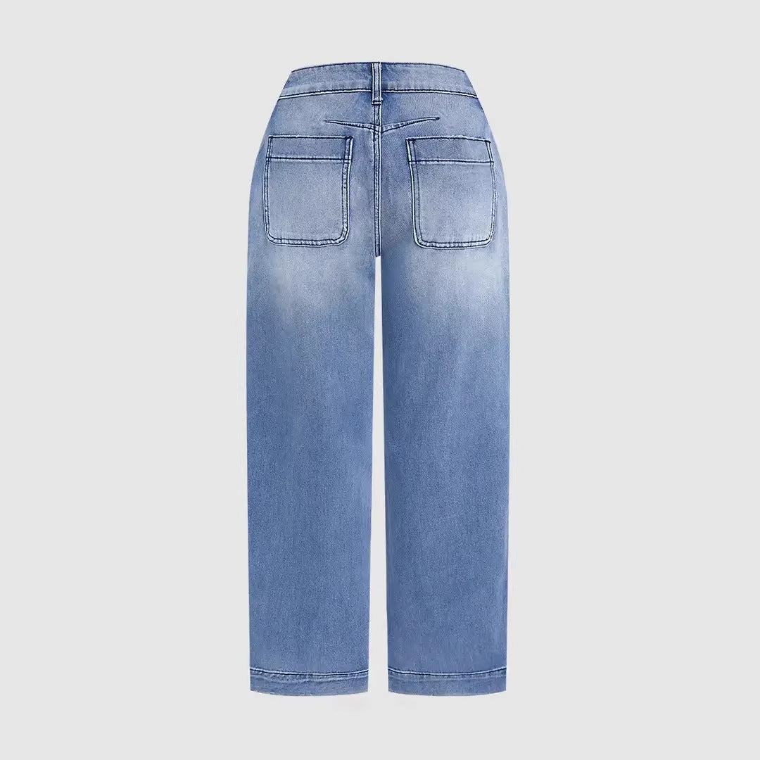 Damen lockere Jeans mit stylish cropped Schnitt und hohem Bund EB