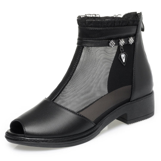 Damen Modische Ankle Boots mit transparentem Mesh-Einsatz und eleganten Schmuckdetails EB