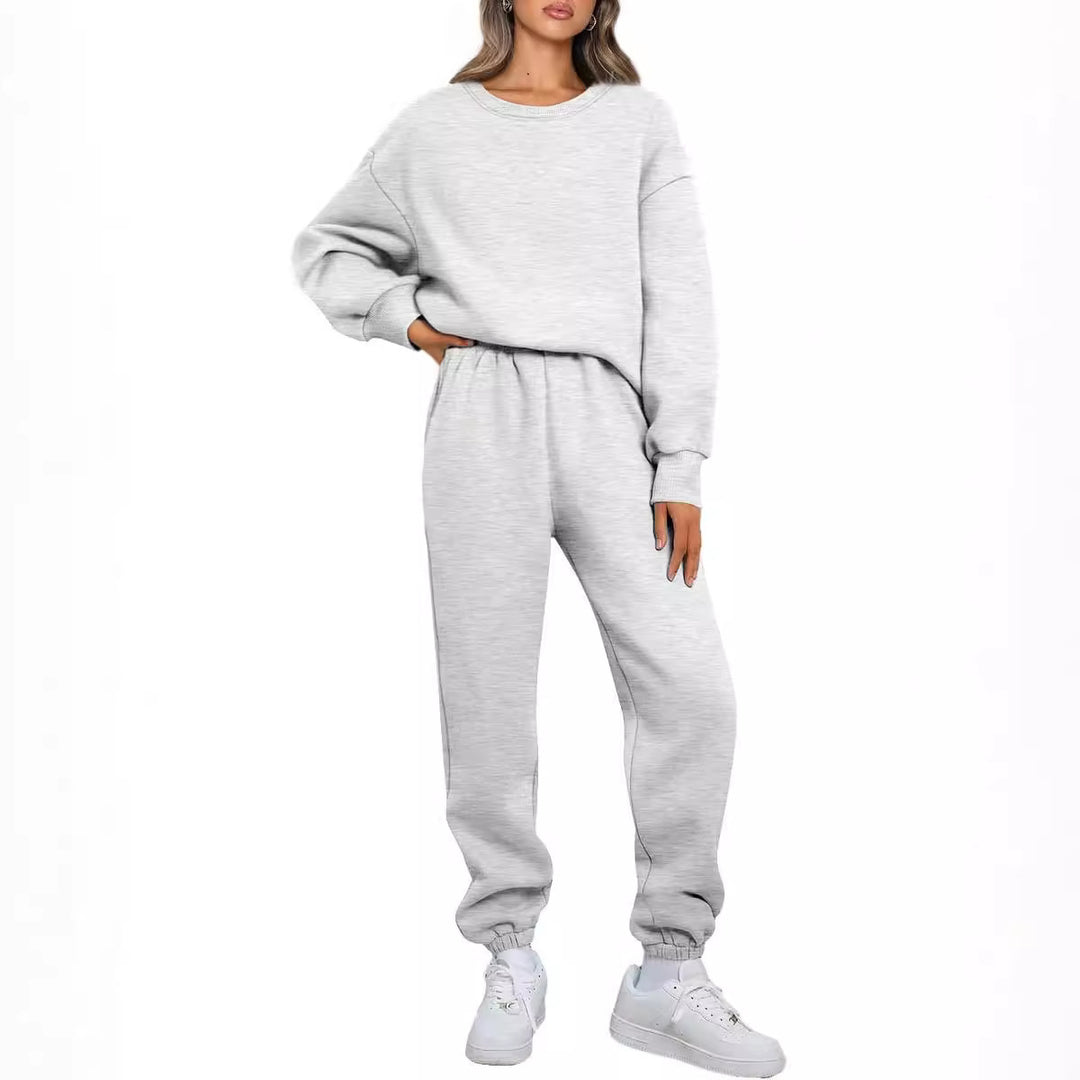 Damen nan Relaxed-Loungewear-Set mit Oversize Rundhals-Sweatshirt und taillierter High-Waist Jogginghose aus French Terry EB