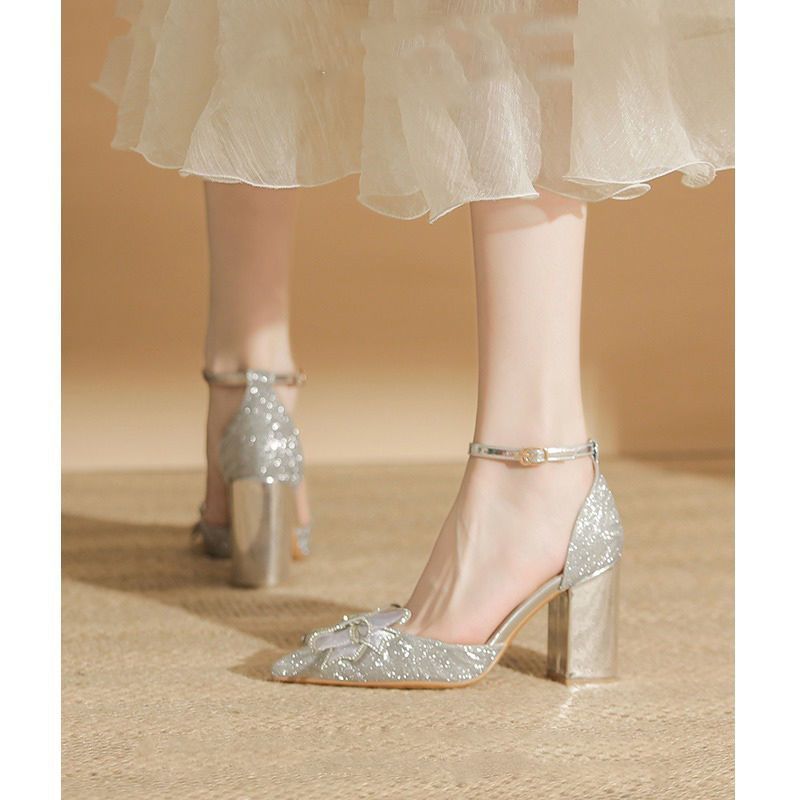 Damen elegante High Heels mit funkelndem Schleifendesign EB
