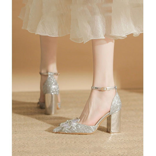 Damen elegante High Heels mit funkelndem Schleifendesign EB