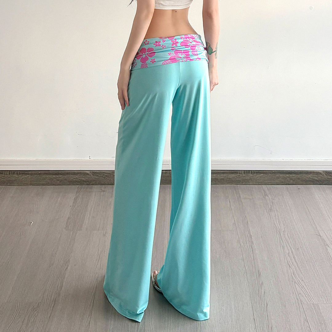 Damen nan weite Yoga-Palazzohose mit Umschlagbund und hoher Taille EB