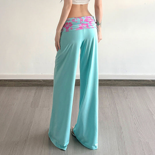 Damen nan weite Yoga-Palazzohose mit Umschlagbund und hoher Taille EB