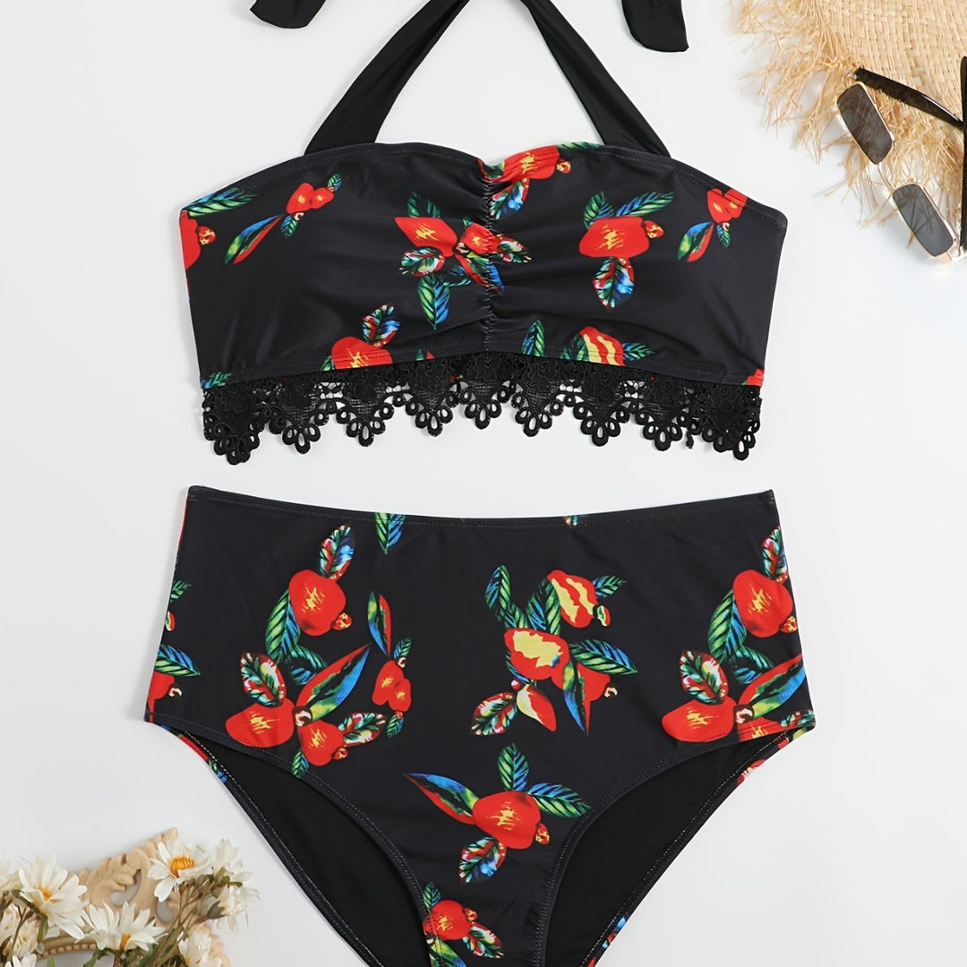 Damen Zweiteiliges Badeanzug-Set mit floralem Design EB
