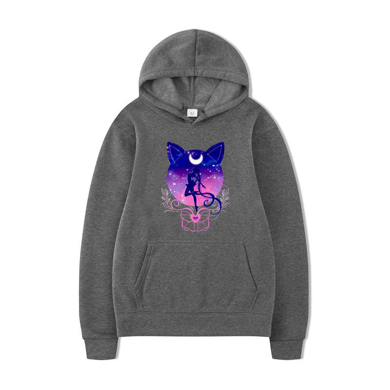 Damen Kapuzenpullover mit künstlerischem Katzenmotiv und bequemer Passform EB