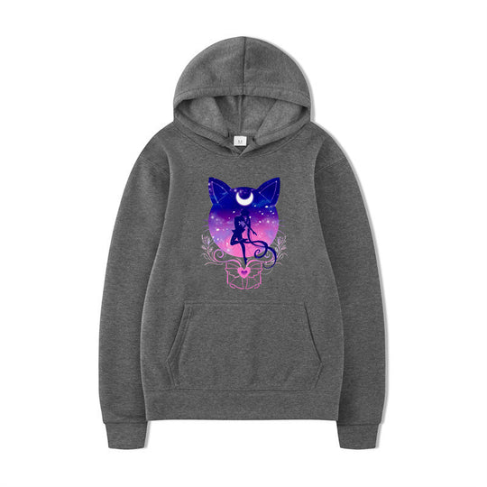 Damen Kapuzenpullover mit künstlerischem Katzenmotiv und bequemer Passform EB