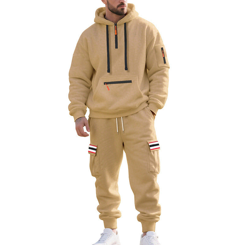 Herren nan Cargo-Hoodie- und Jogginghose-Set mit Halbzip, Reißverschluss-Kängurutasche und elastischem Tunnelzugbund EB