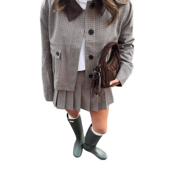 Damen Karierte Blazerjacke mit tailliertem Schnitt und eleganten Details EB