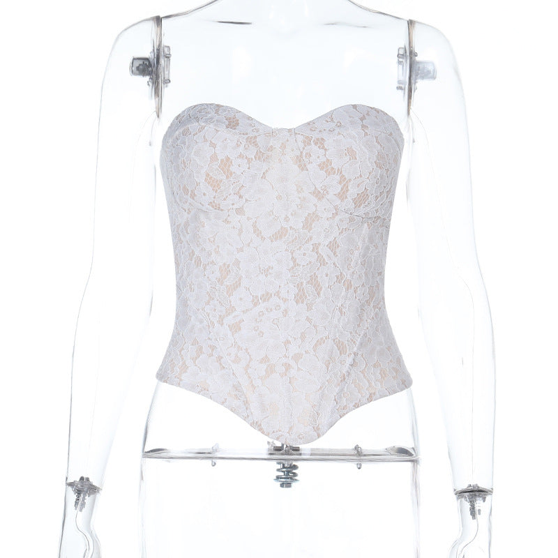 Damen Spitzen-Bustier-Corsage mit Herz-Ausschnitt EB