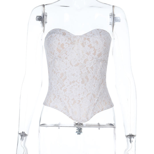 Damen Spitzen-Bustier-Corsage mit Herz-Ausschnitt EB