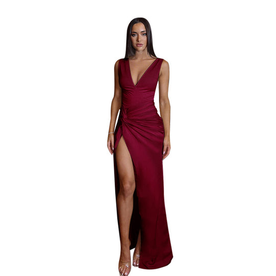 Damen elegantes Maxikleid mit raffiniertem Wickeldesign EB