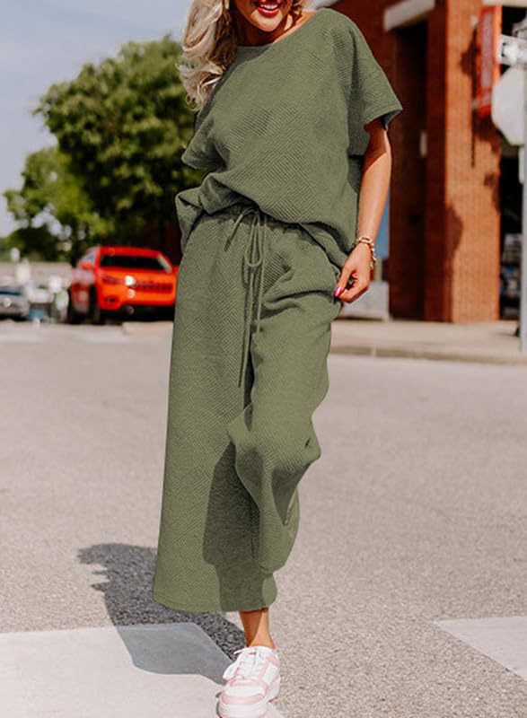 Damen lässiges Jumpsuit-Set aus weichem Material mit elastischem Bund und weit geschnittenen Beinen EB