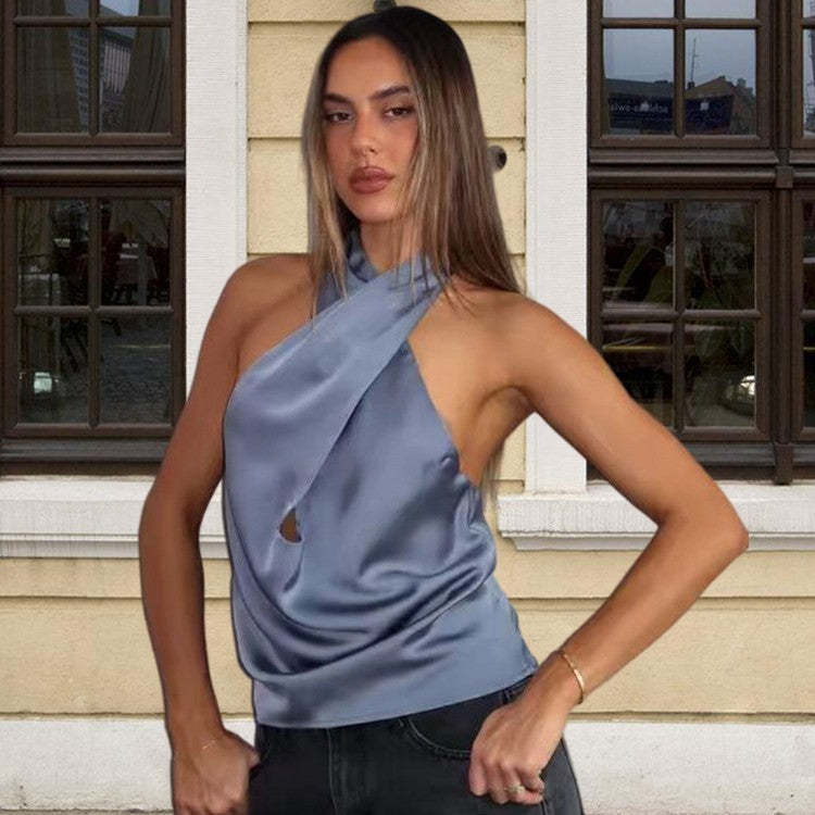 Damen Elegantes Chiffon-Oberteil mit asymmetrischem Schnitt EB