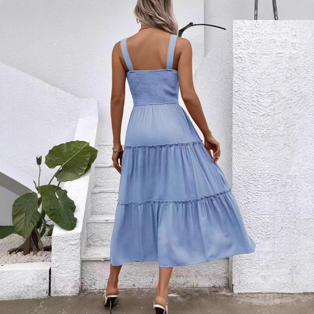 Damen Luftiges Maxikleid mit Rüschen und komfortablem Smock-Design EB