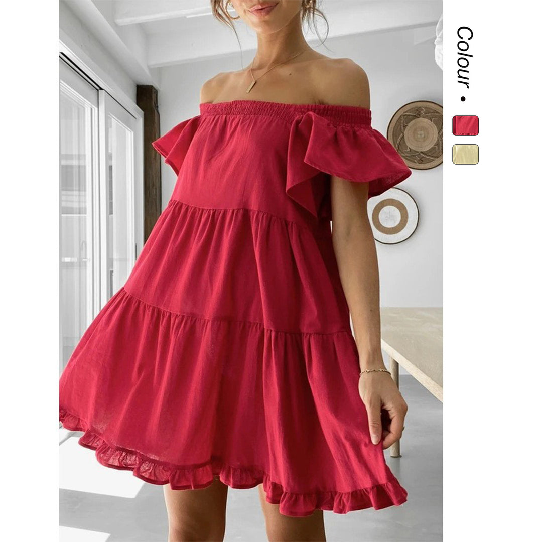 Damen Off-Shoulder Freizeitkleid mit Volant-Details EB
