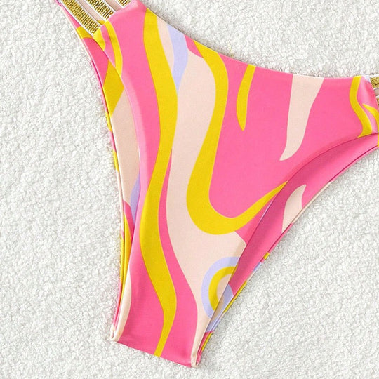 Damen Triangel-Bikini mit dekorativem Rüschendetail und hoch geschnittenem Slip EB