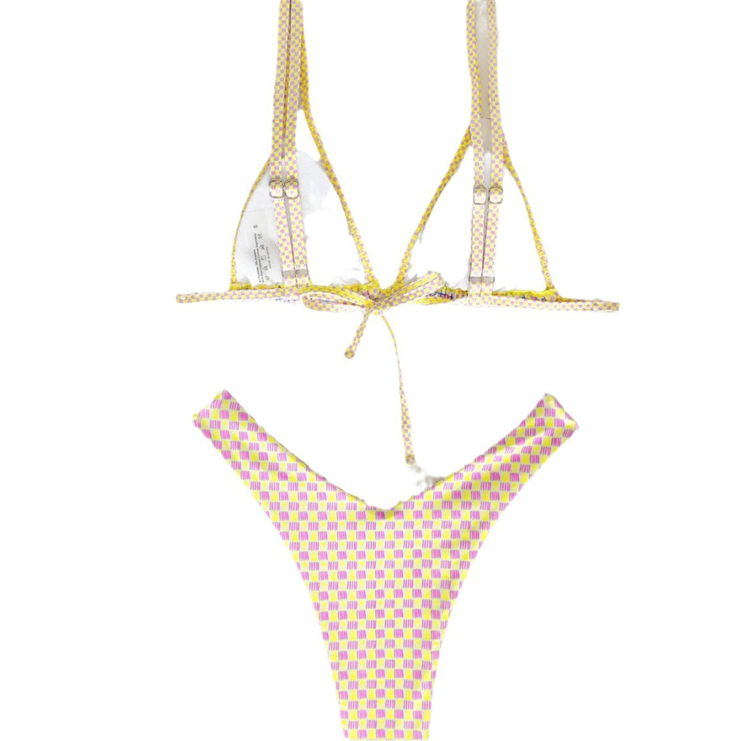Damen Triangel-Bikini mit buntem Patchwork-Muster EB