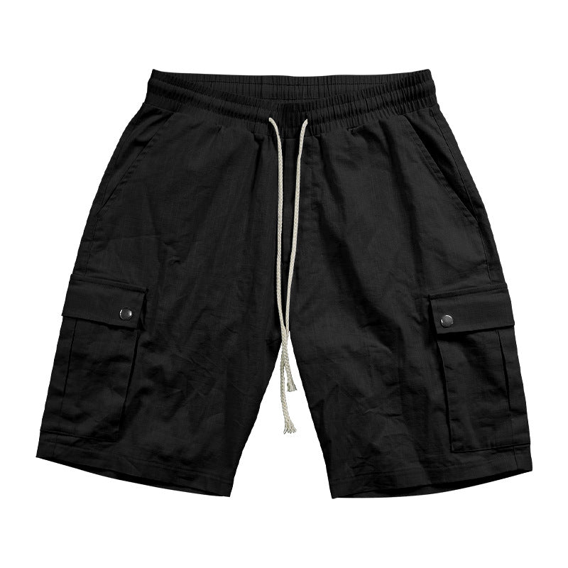 Herren nan urbane Cargo-Bermuda aus Leinen-Baumwollmix mit elastischem Tunnelzugbund und Druckknopf-Pattentaschen EB