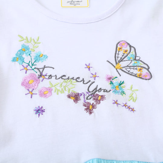 Mädchen Freizeitkleid mit bezaubernder Blumen- und Schmetterlingsstickerei EB