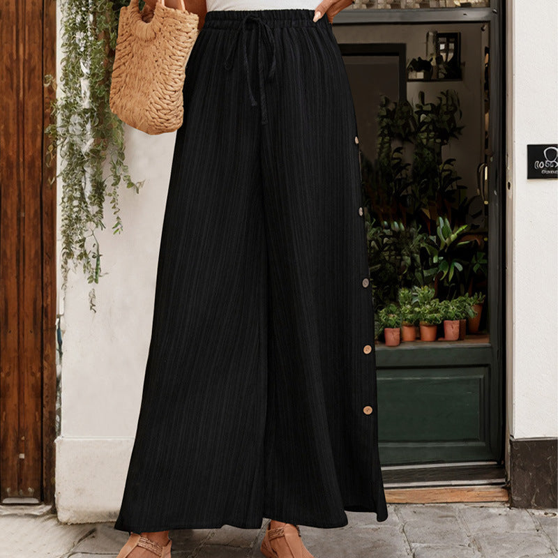 Damen Weite Baumwollhose mit elastischem Bund und Bindegürtel EB
