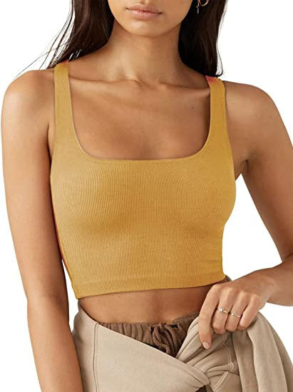 Damen cropped Top mit breiten Trägern und feinem Rippenmuster EB
