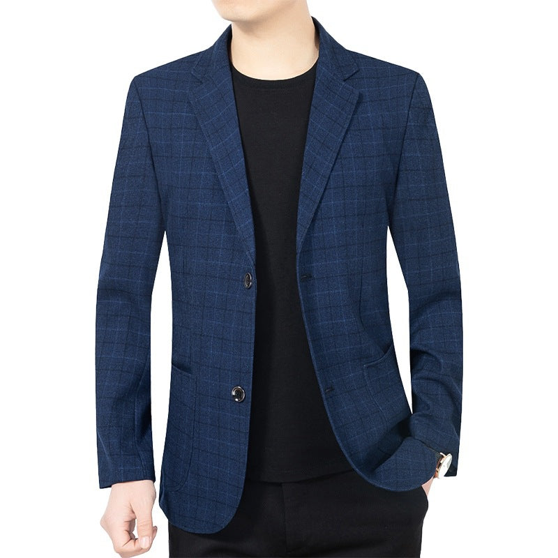 Herren Karierter halbstrukturierter Casual-Blazer aus Wollmix mit aufgesetzten Taschen EB