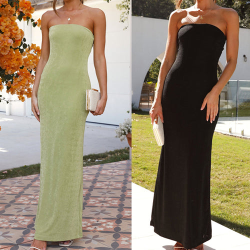 Damen Elegantes Maxikleid ohne Träger im figurbetonten Stil EB