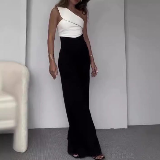 Damen Eleganter Jumpsuit mit asymmetrischem Schnitt und weitem Bein EB