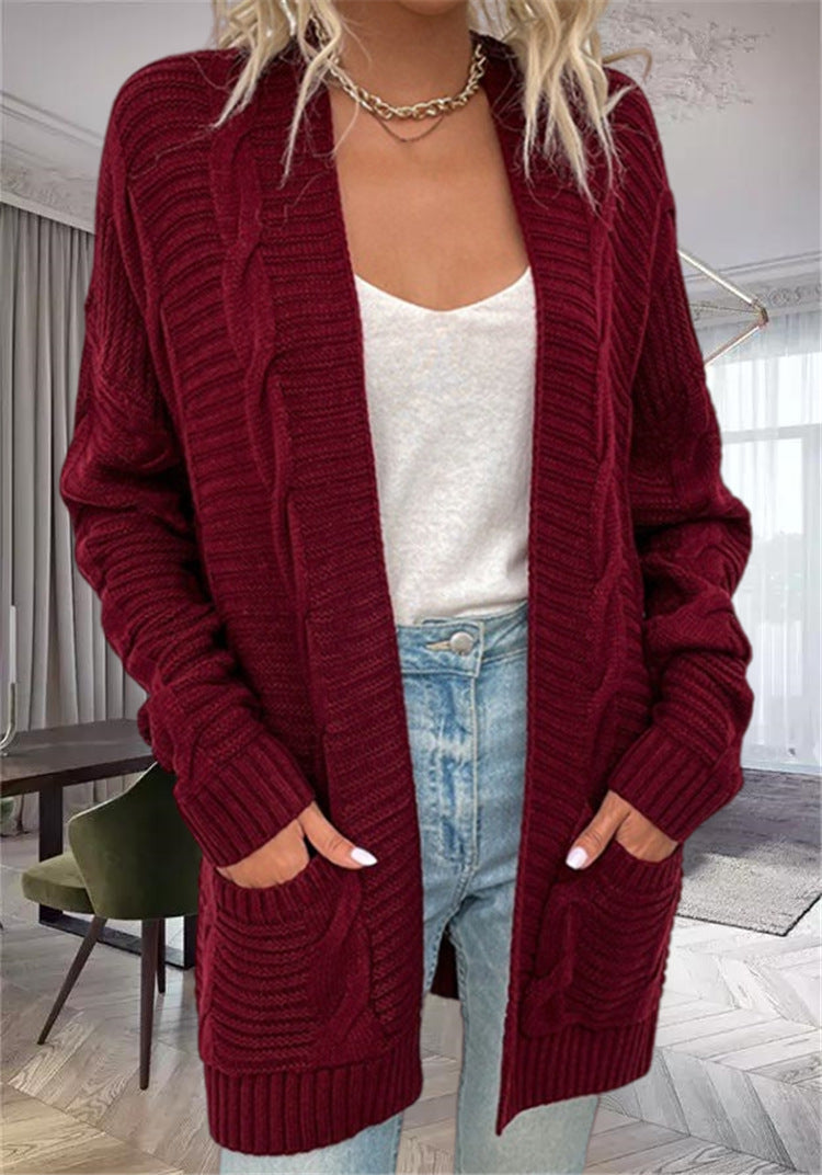 Damen Grobstrickcardigan mit seitlichen Taschen und feinem Muster EB