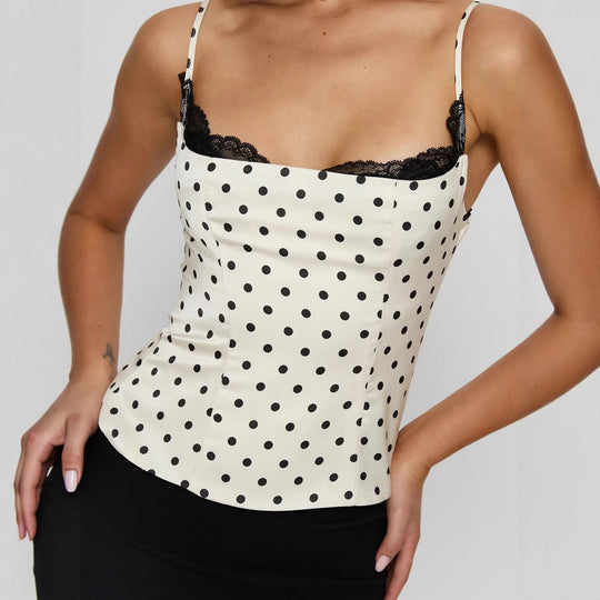 Damen Polka Dots Bustier-Top mit Spitzenakzenten EB