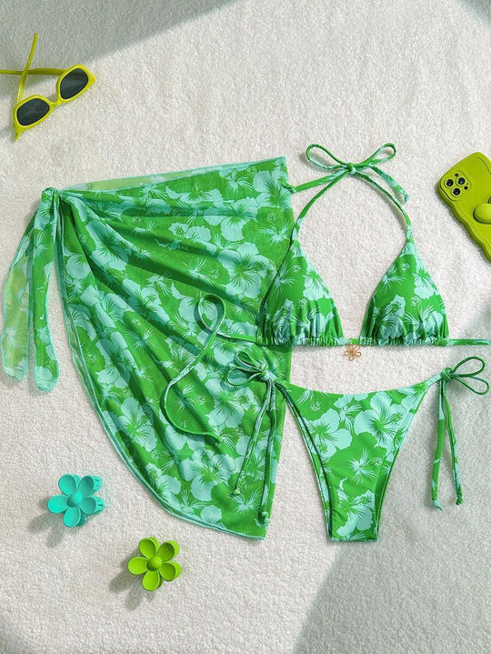Damen Triangel-Bikini-Set mit verstellbaren Trägern und Wickeltuch EB