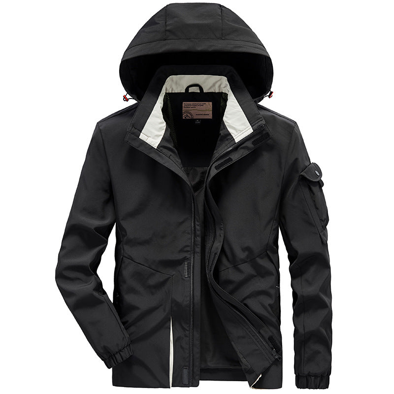 Herren Leichter Wasserabweisender Windbreaker mit Kapuze und Mehrfachtaschen EB