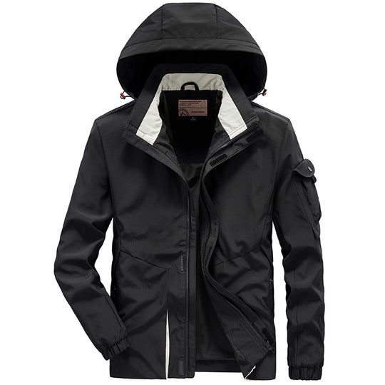 Herren Leichter Wasserabweisender Windbreaker mit Kapuze und Mehrfachtaschen EB