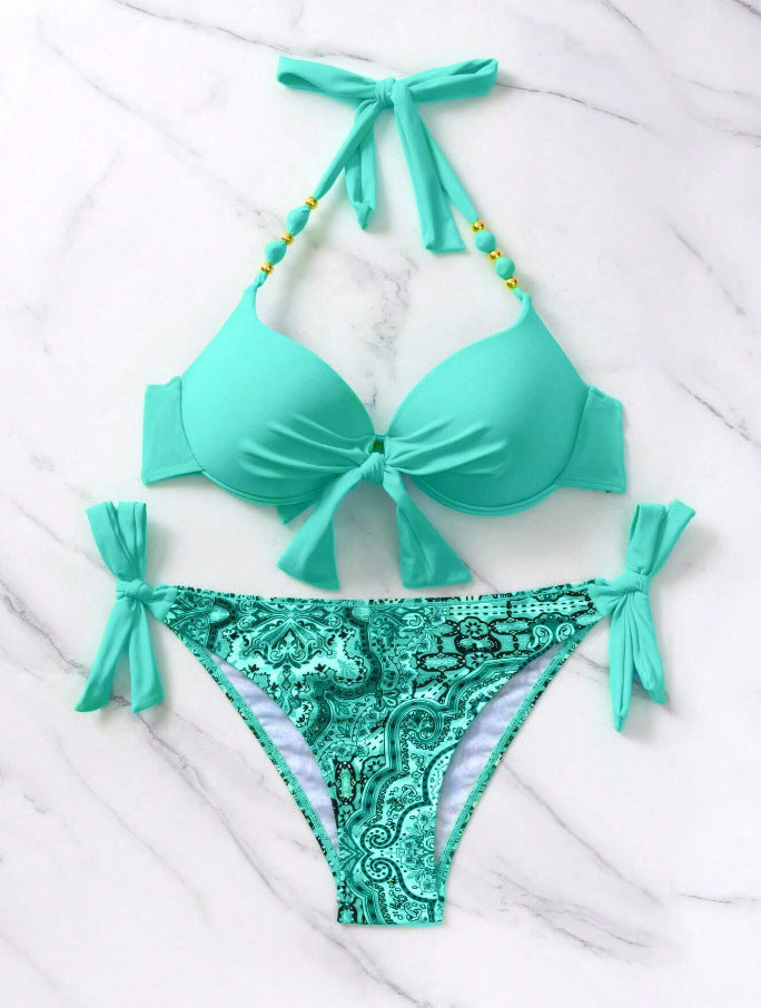 Damen Bikini-Set mit modischem Knoten und bunten Akzenten EB