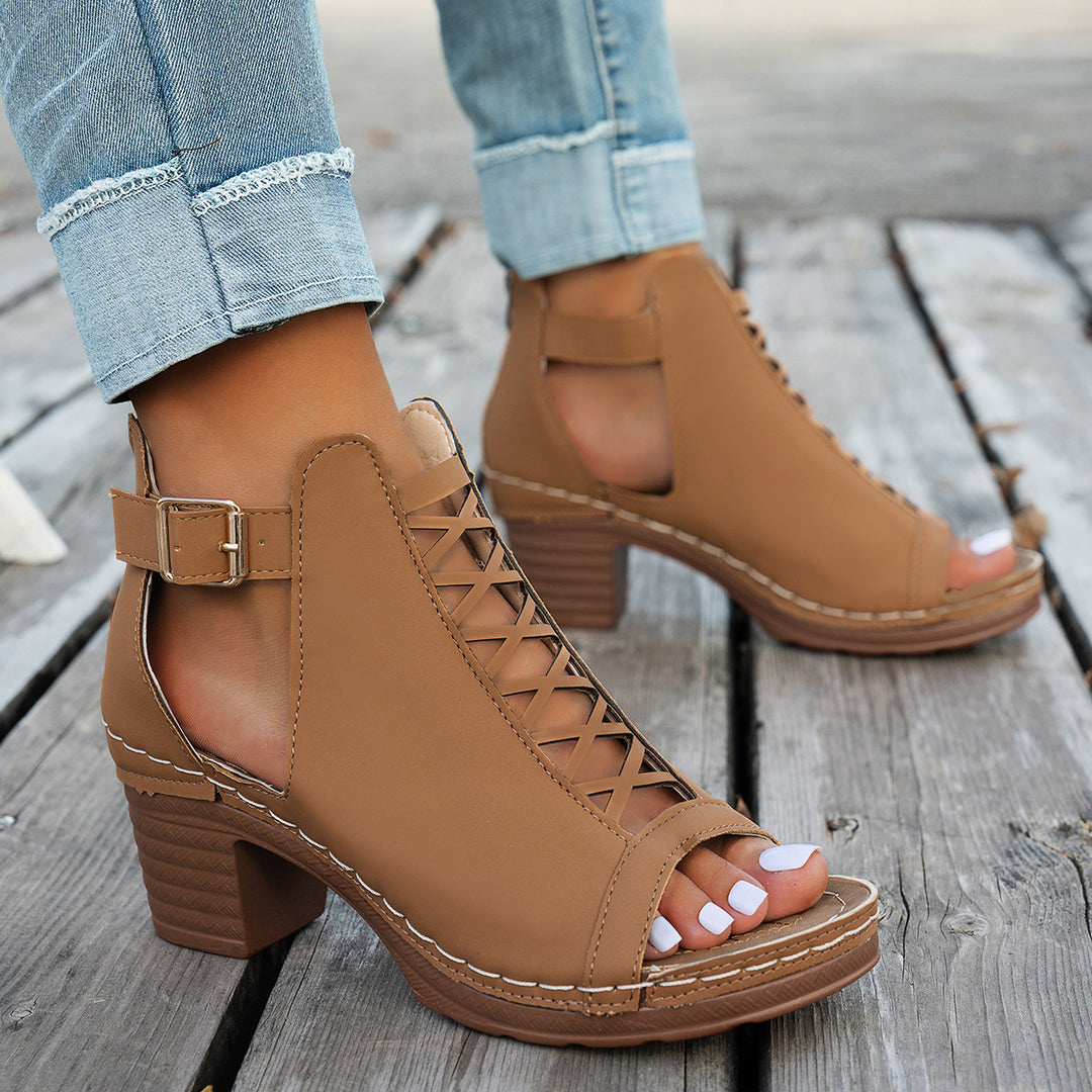 Damen Elegante und modische Schnürsandalen mit Blockabsatz EB