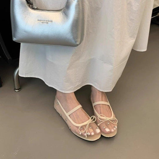 Damen Ballerinas mit zartem Schleifen-Design und Perlverzierung EB