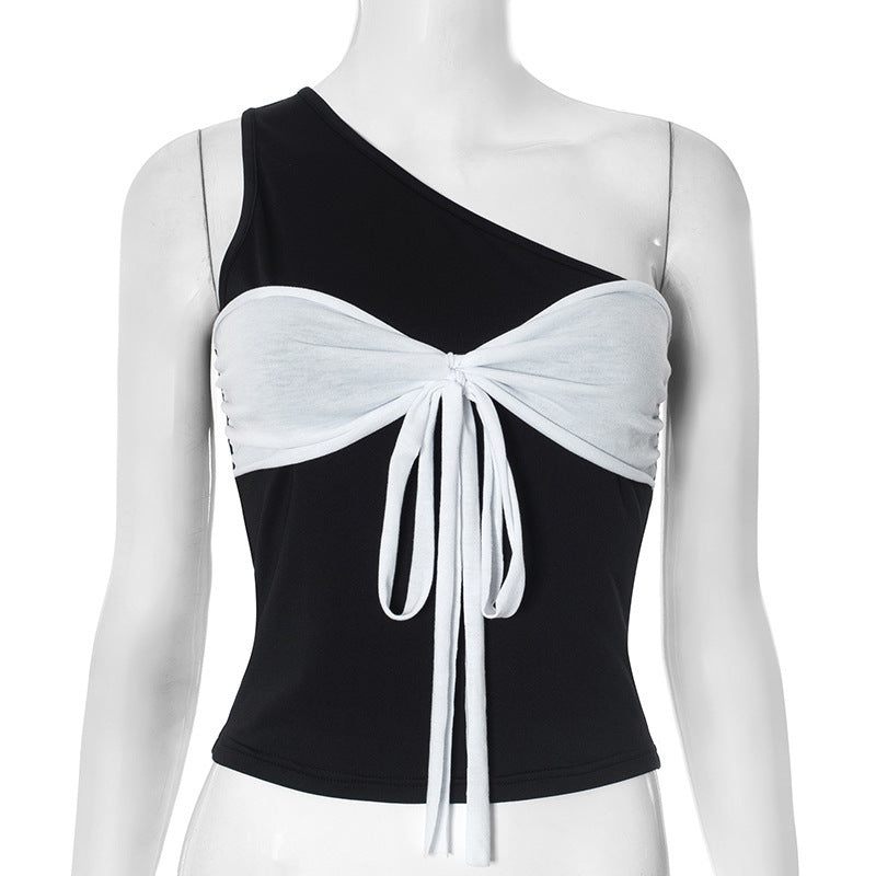 Damen asymmetrisches Crop-Top mit eleganten Wickeldetails EB