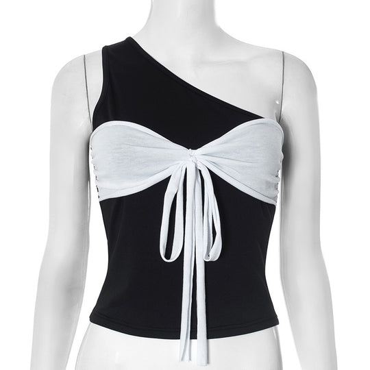 Damen asymmetrisches Crop-Top mit eleganten Wickeldetails EB