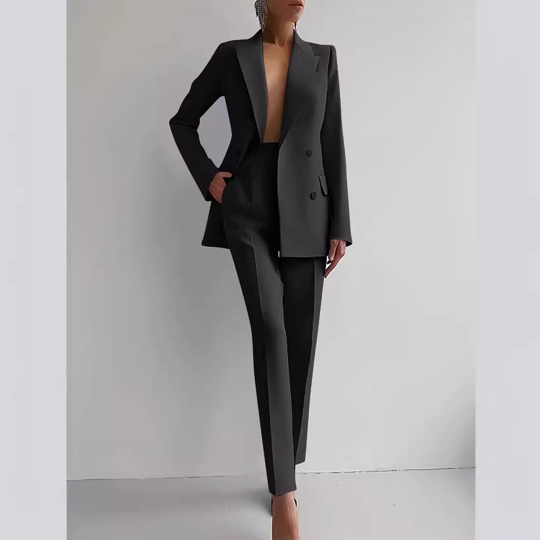 Damen elegante zweireihige Blazer mit maßgeschneiderter Hose EB