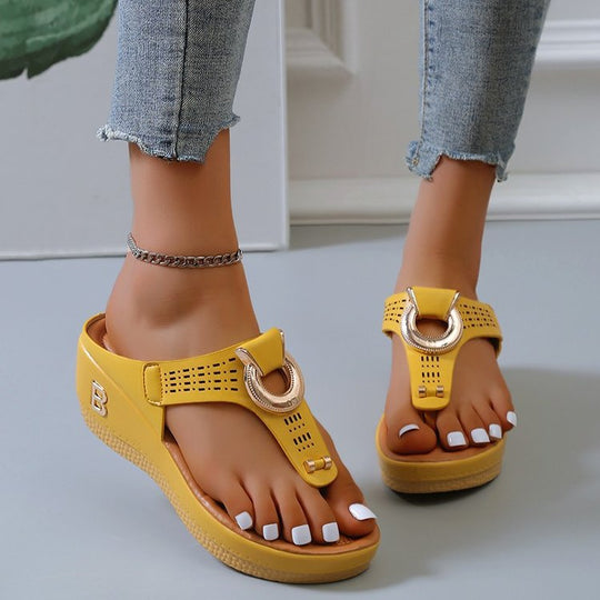 Damen Elegante Wedge-Zehentrenner mit modischen Riemen EB