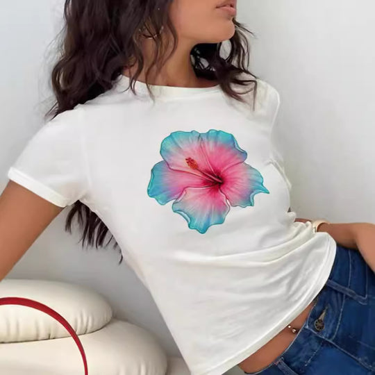 Damen Crop-T-Shirt mit kreativem Lippenmotiv und figurbetontem Schnitt EB