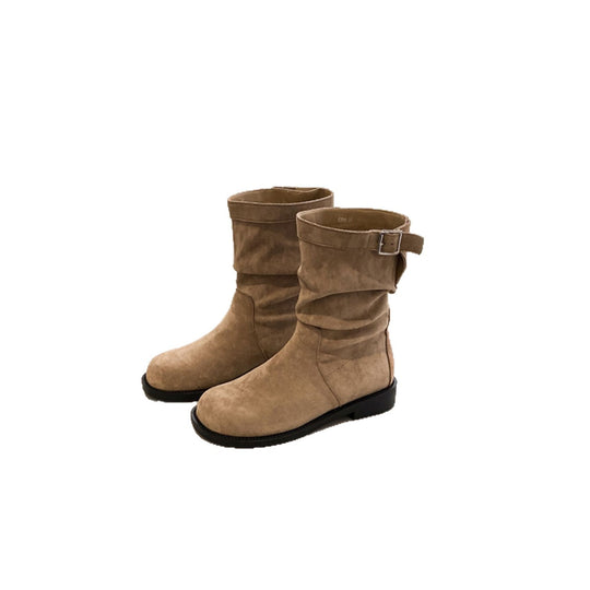 Damen Trendige Stiefel mit modischem Falten-Design und dekorativem Schnallenverschluss EB
