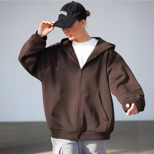 Damen lässiger Kapuzenjacke mit praktischem Reißverschluss und großen Taschen EB