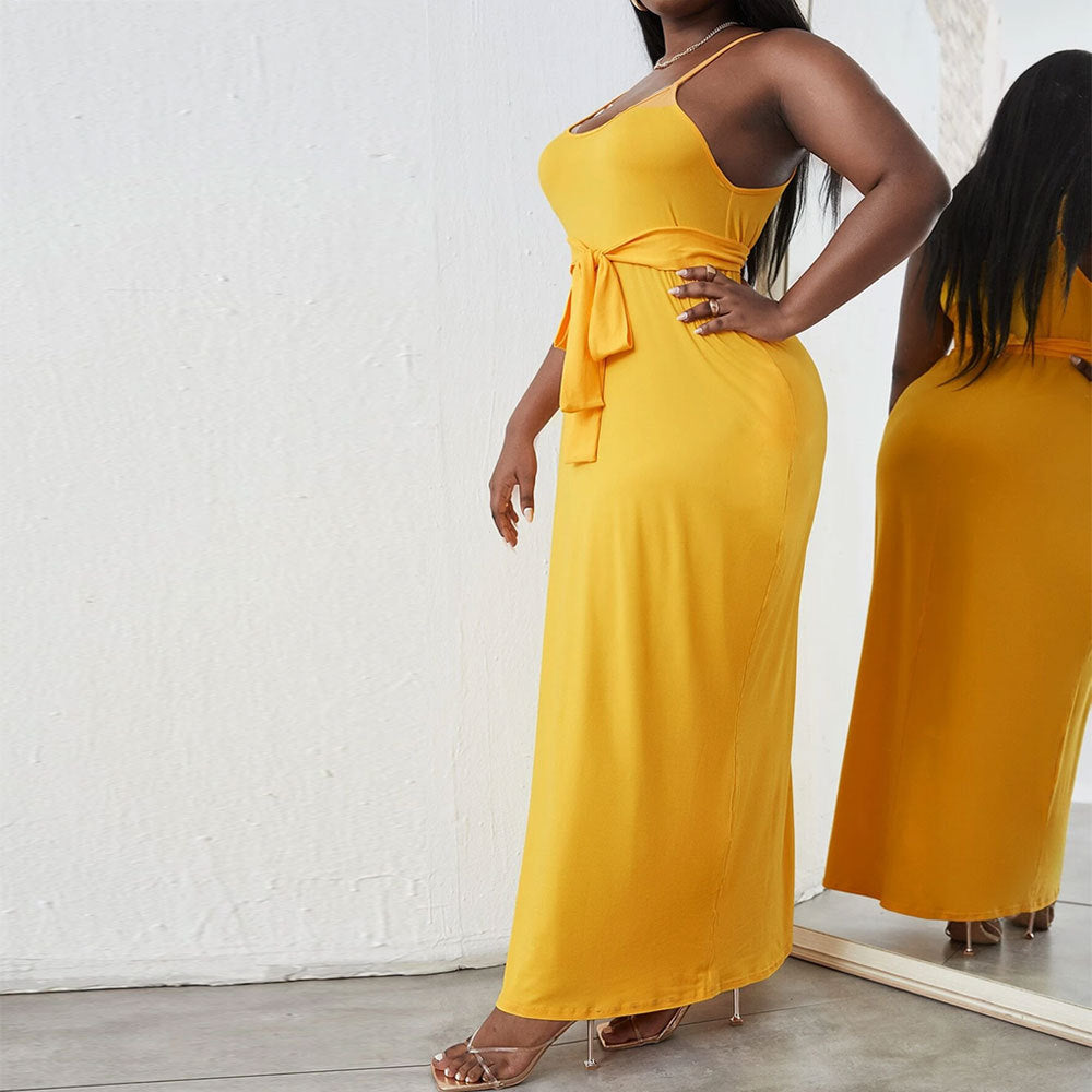 Damen Maxikleid mit zartem Bindeband und verstellbaren Spagettiträgern EB