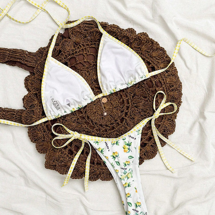 Damen Triangel-Bikini mit floralem Muster und verspieltem Design EB