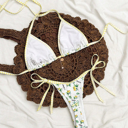 Damen Triangel-Bikini mit floralem Muster und verspieltem Design EB