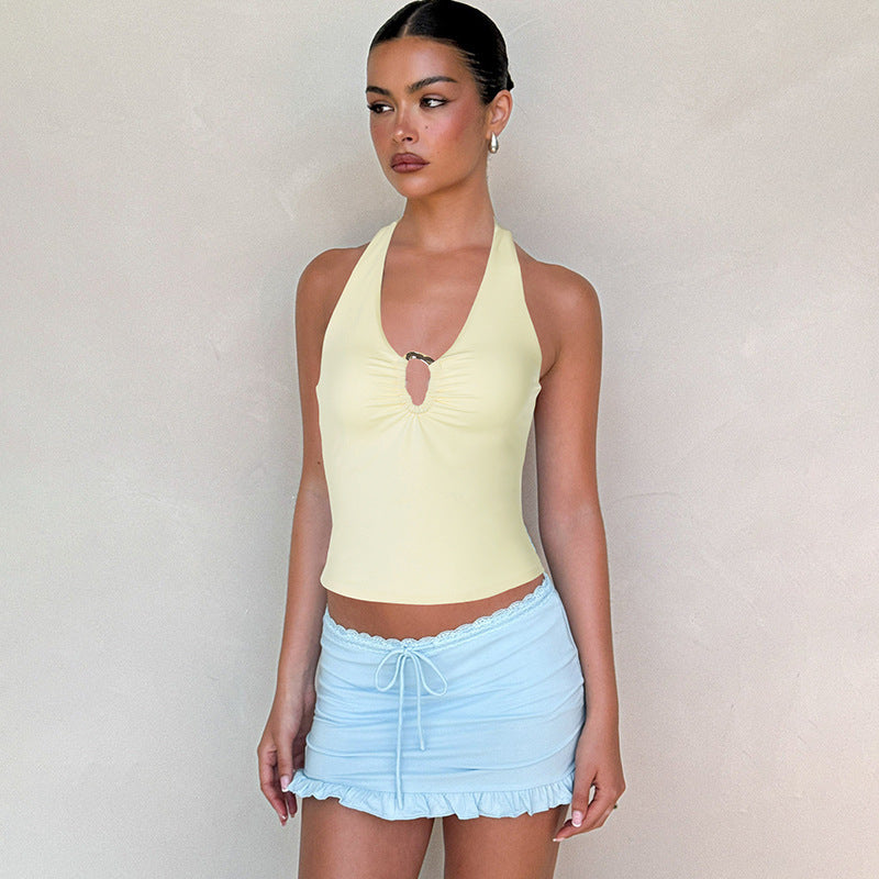Damen Neckholder-Top mit dekorativem Ausschnitt und Raffung EB